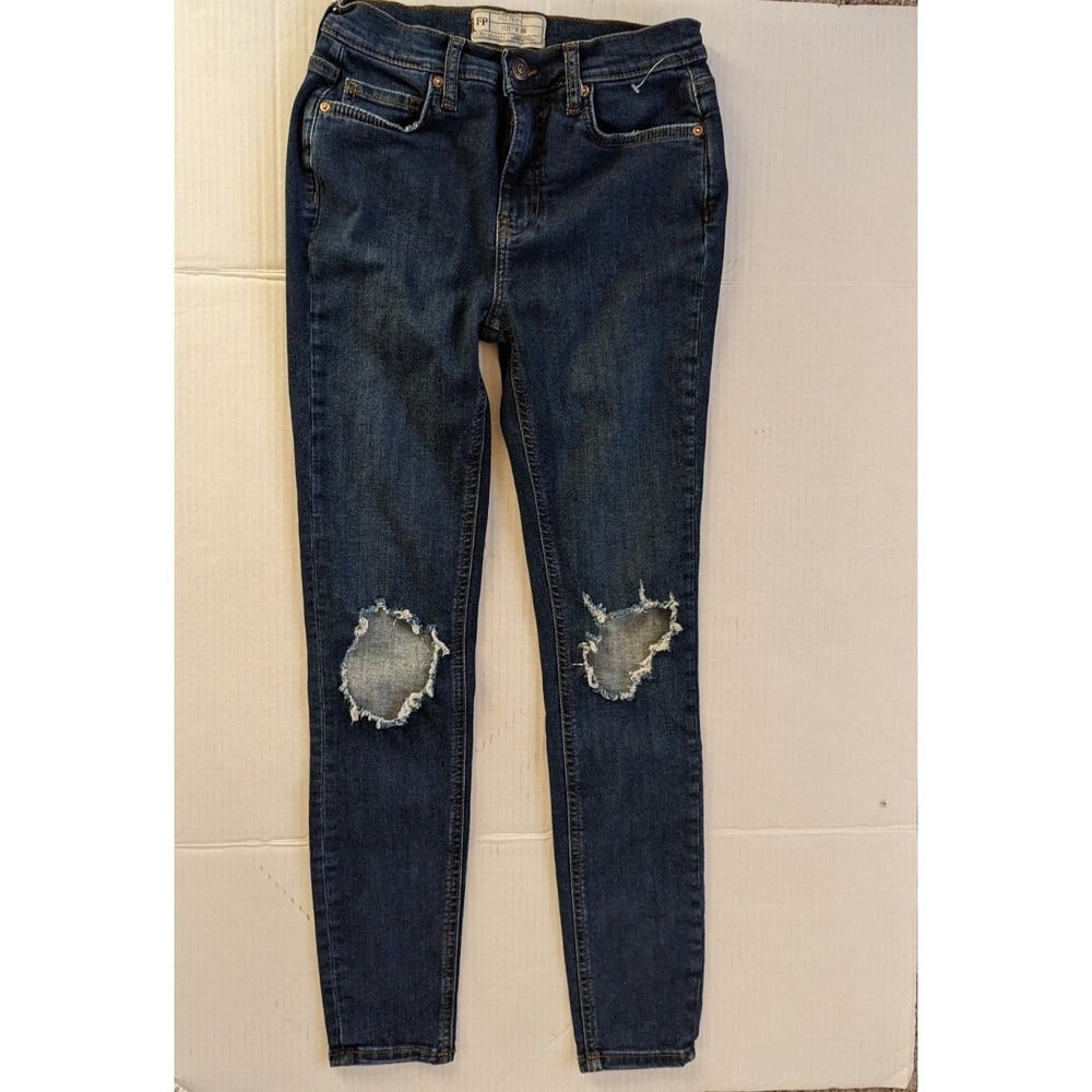 Free People Jeans Womens Size 26 R Skinny Blue Denim Pants Mid Rise Distressed